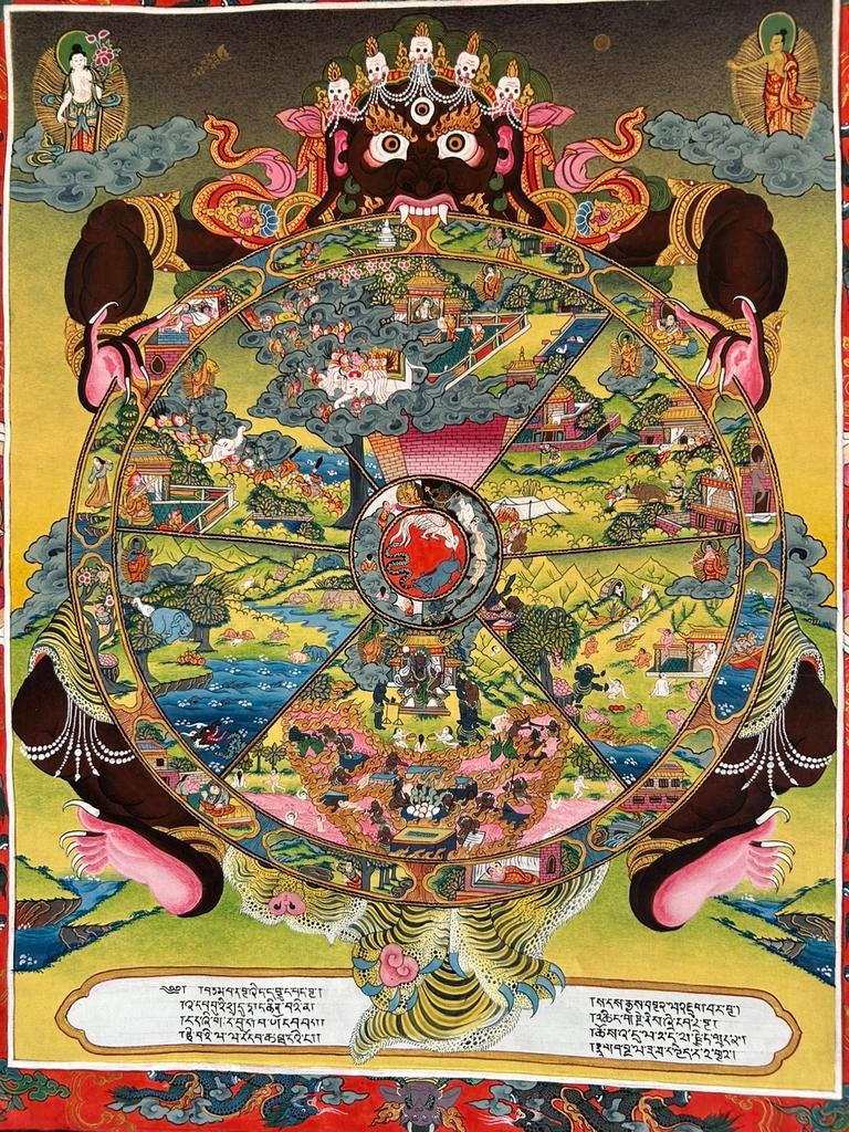 Originele Tibetaanse levenswiel thanka, Ophalen of Verzenden