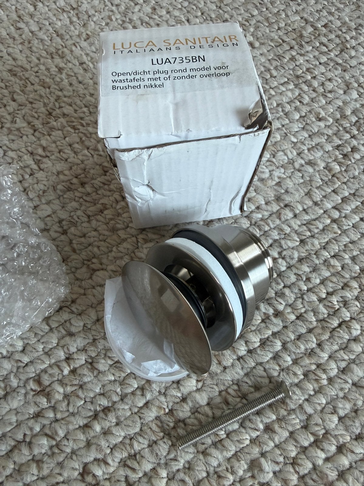 Luca Sanitair LUA735BN Wastafelplug Geborsteld Nikkel, Ophalen of Verzenden, Nieuw, Rvs, Wastafel
