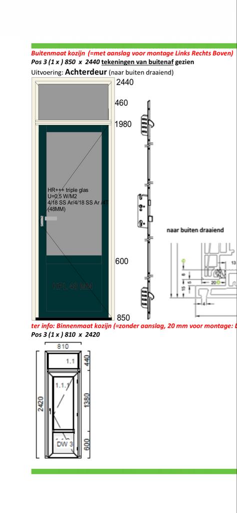 Schuco Deurkozijn met Deur (excl. glas) - 85x244cm, Doe-het-zelf en Verbouw, Deuren en Horren, Ophalen, Kunststof, Gebruikt, 80 tot 100 cm