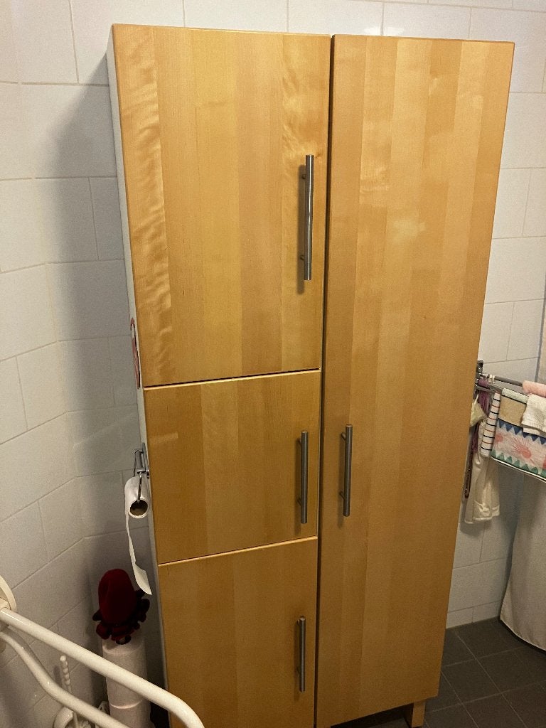 Hoge opbergkast, Huis en Inrichting, Kasten | Kledingkasten, Ophalen, Minder dan 50 cm, Gebruikt, Met deur(en)