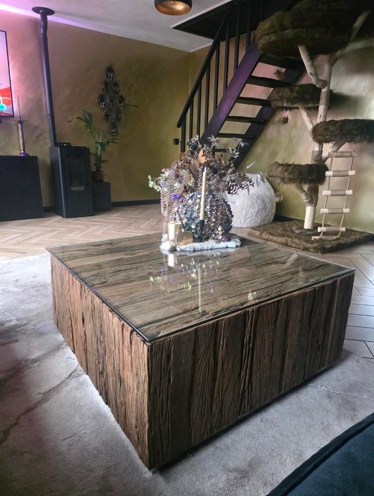 Sleeperwood salontafel incl glasplaat 100x100cm, Ophalen, Kunststof, Overige typen
