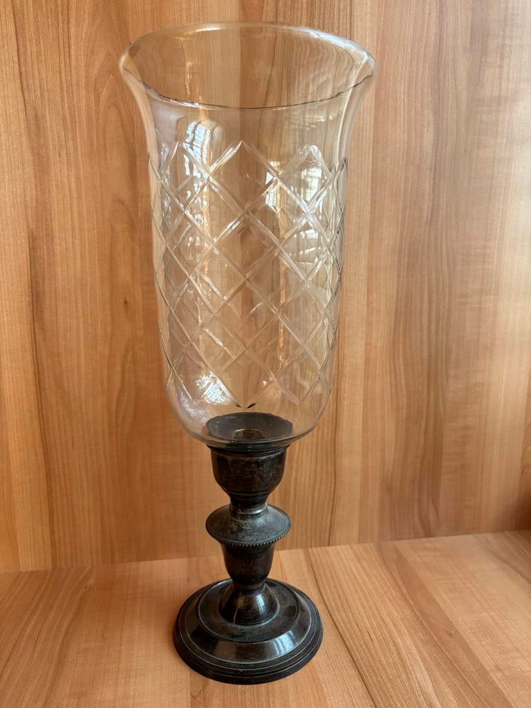 Elegante Glazen Kandelaar op Metalen Voet, Ophalen of Verzenden, Glas