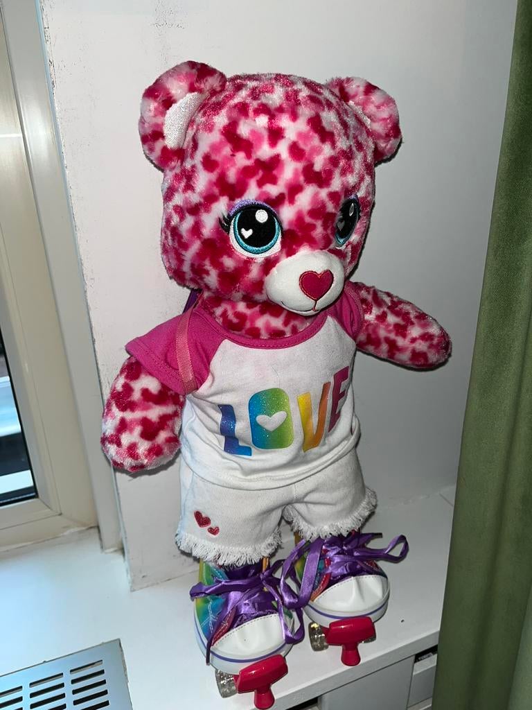 Roze build-a-bear + 2 outfits, Ophalen, Zo goed als nieuw, Beer