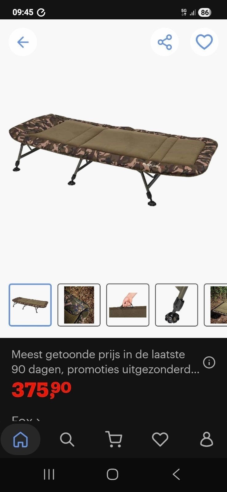 Fox Flatliner X Bedchair Stretcher, Watersport en Boten, Hengelsport | Karpervissen, Ophalen, Zo goed als nieuw, Overige typen