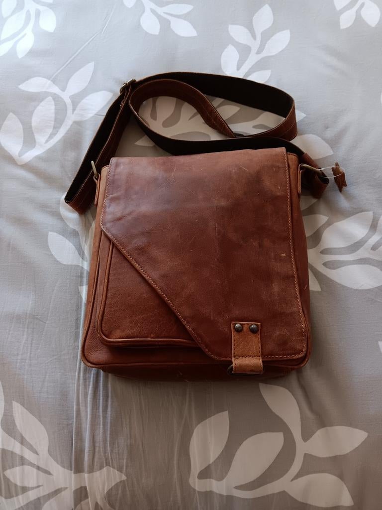 Leren schoudertas / messenger bag, Overige merken, Gebruikt, Bruin, Ophalen of Verzenden