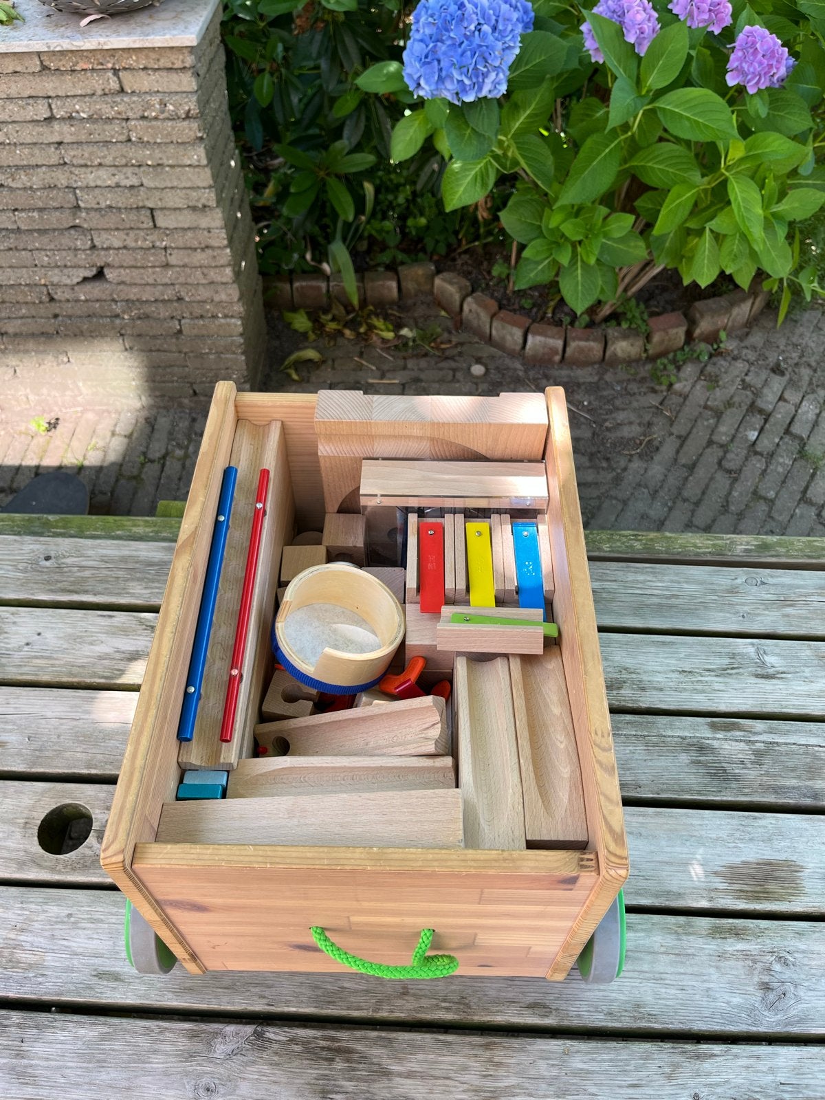HABA houten knikkerbaan met geluidselementen en opbergkar, Ophalen, Zo goed als nieuw, Overige merken