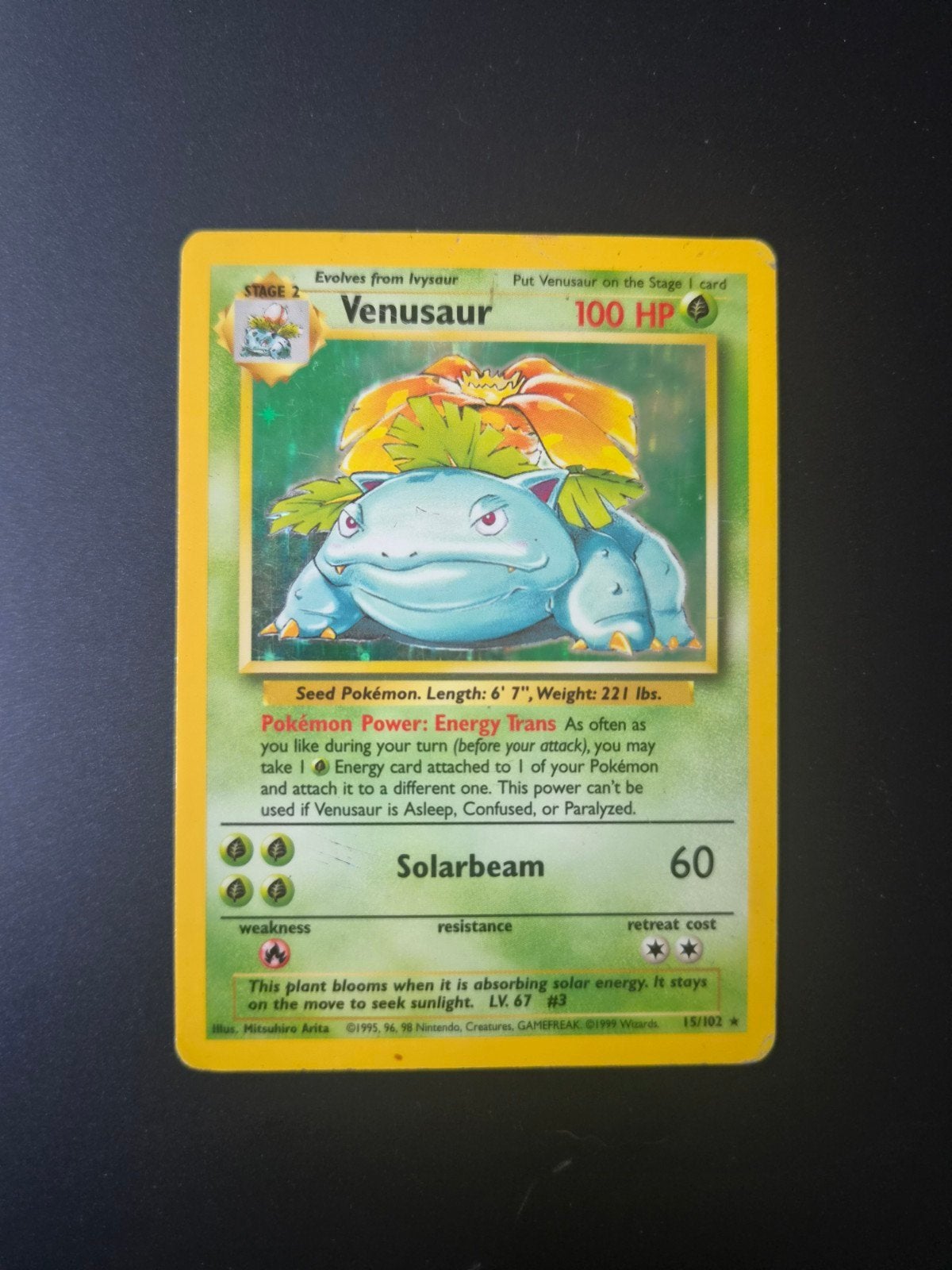Base set Venusaur holo pokemon kaart, Hobby en Vrije tijd, Verzamelkaartspellen | Pokémon, Zo goed als nieuw, Ophalen of Verzenden