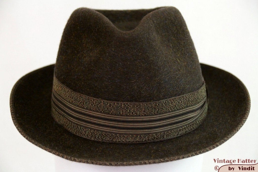 Vintage Gleufhoed Eiger bruin haarvilt 55 = S tot XS, Hoed, Eiger, Ophalen of Verzenden, 57 cm (M, 7⅛ inch) of minder