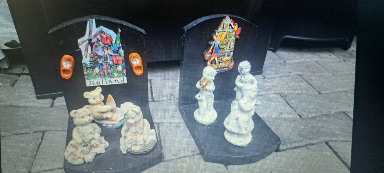 2 Boekensteunen - Grijze Houten Steuners met Holland Decora, Antiek en Kunst, Ophalen of Verzenden