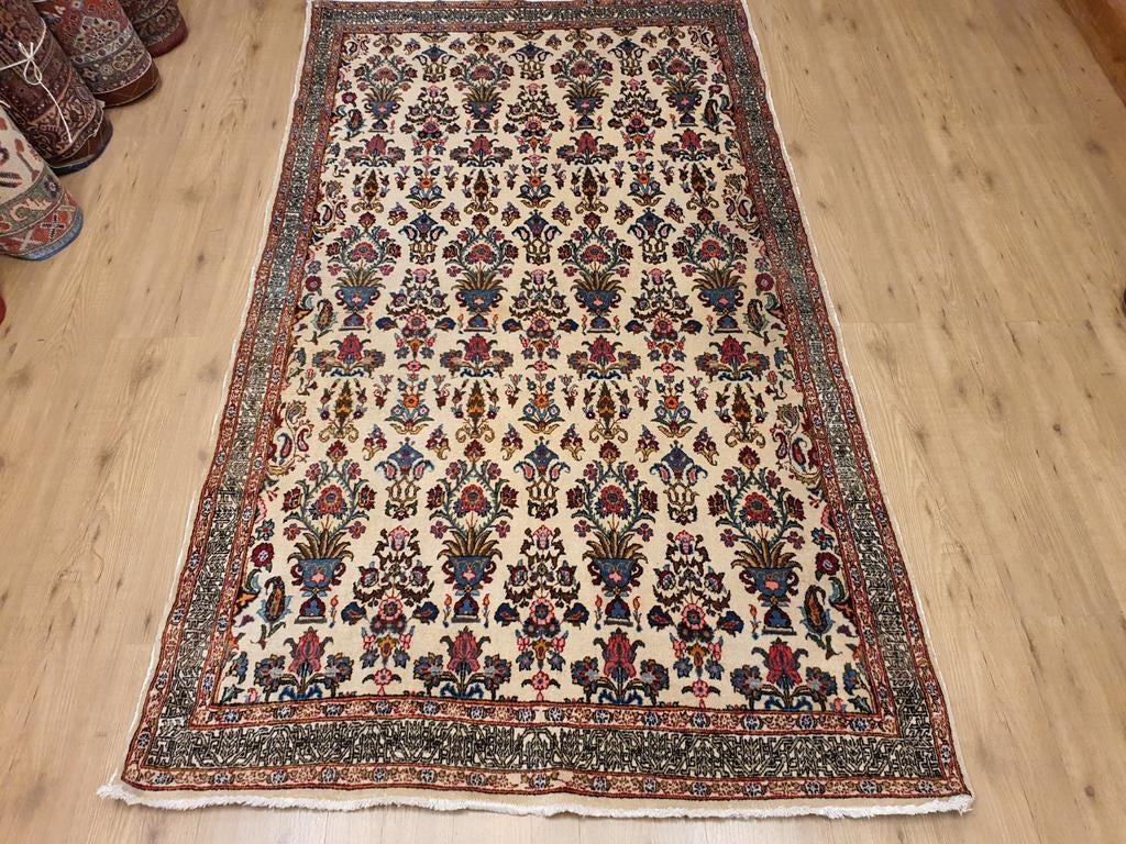Vintage handgeknoopt perzisch tapijt ghom 230x130, Huis en Inrichting, Stoffering | Tapijten en Kleden, Info@SlatsAntiek.nl, Tweedehands