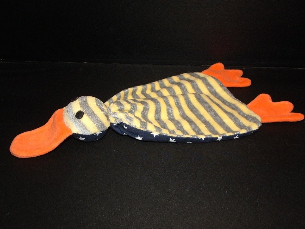 MOOIE EEND KNUFFELDOEKJE VELOURS GEEL/GRIJS GESTREEP, Verzenden, Nieuw, Overige typen