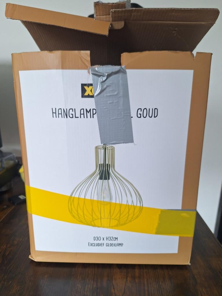 Hanglamp Xenos Goud Draad Inclusief Lamp, Modern, Industrieel, Ophalen of Verzenden, Zo goed als nieuw, Metaal