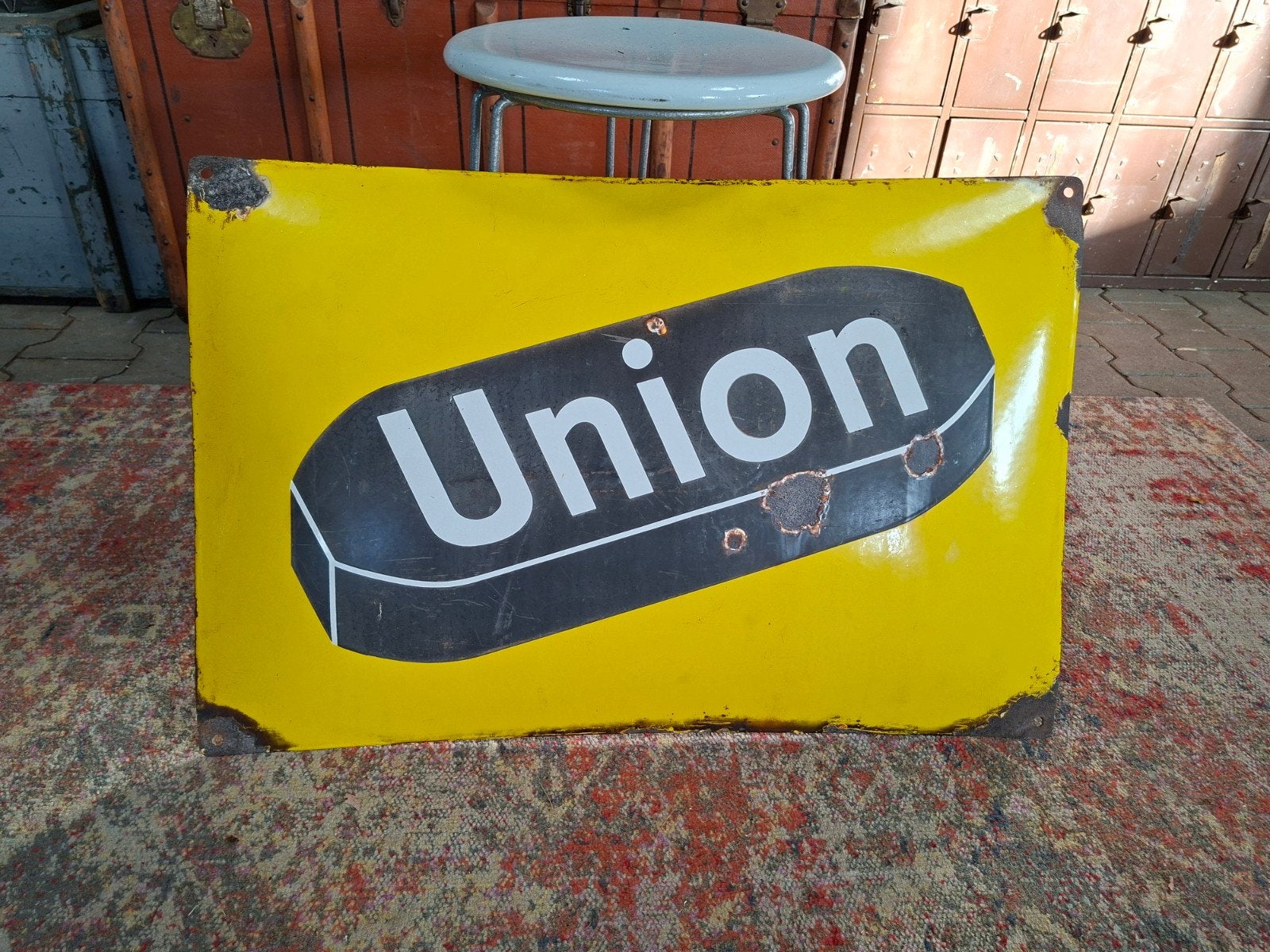 Vintage Emaille Bord Union - Prachtige Patina, Antiek en Kunst, Antiek | Emaille, Ophalen