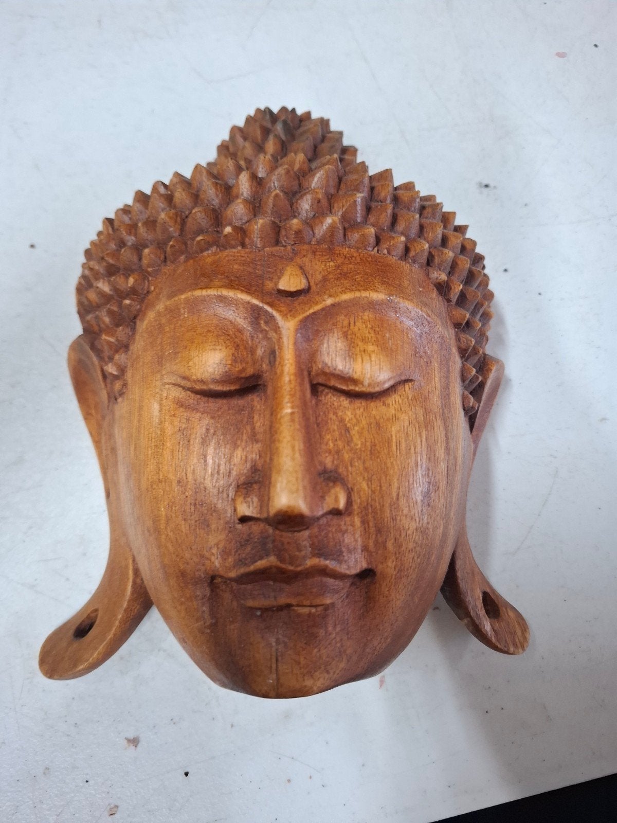 Houten Boeddha Hoofd Wanddecoratie, Onbekend, Ophalen of Verzenden, Zo goed als nieuw, Hout