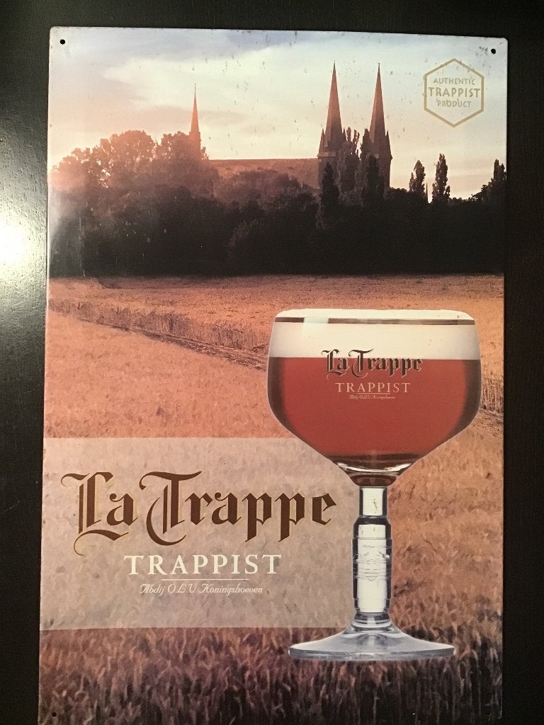 La Trappe reclameplaat (metaal) Trappist, Verzamelen, Biermerken, Ophalen of Verzenden, Gebruikt, Reclamebord, Plaat of Schild
