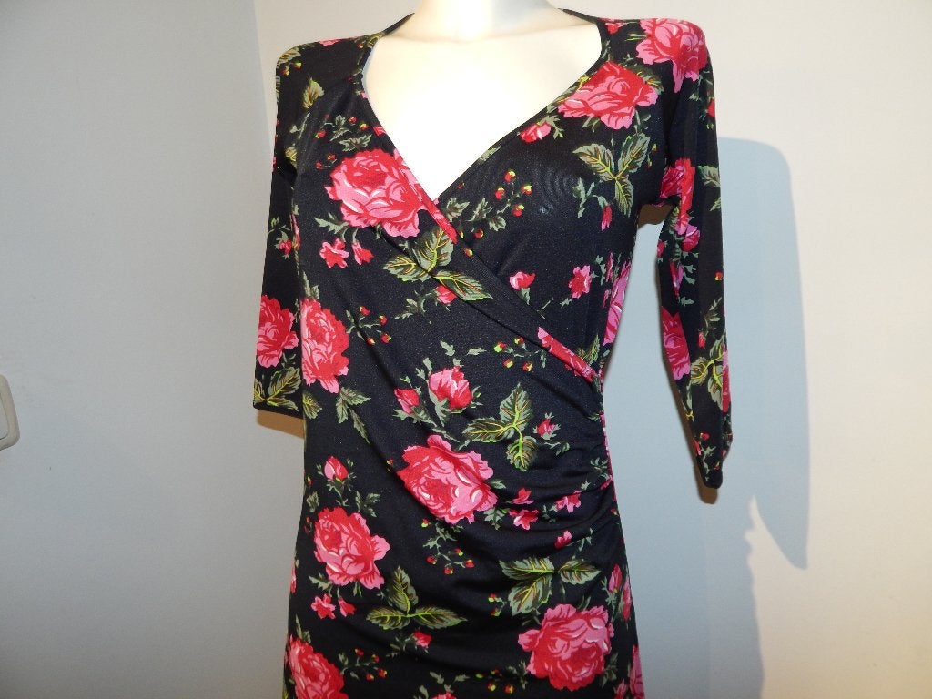 King Louie stretch jurk kwaliteit rozen print in kleur M, Kleding | Dames, Maat 38/40 (M), Zo goed als nieuw, Knielengte, King Louie