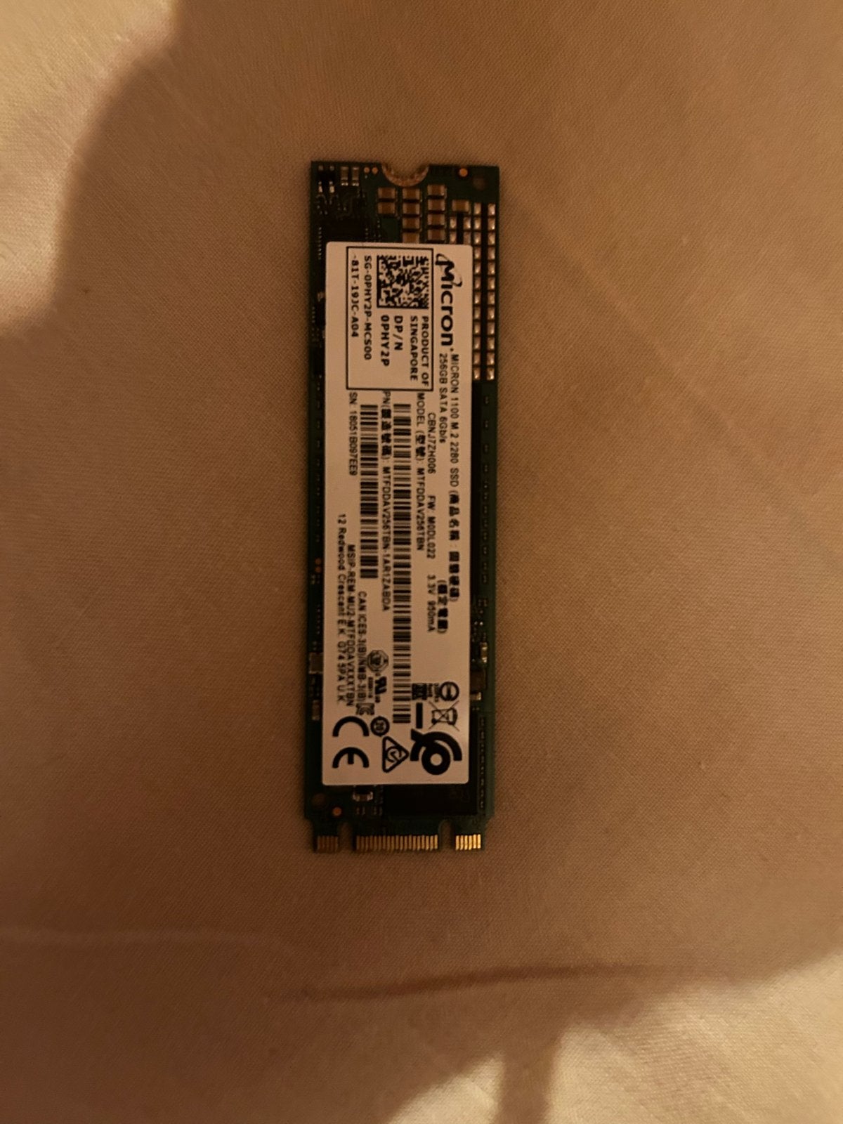 Micron 1100 SSD 256GB M.2 2280 SATA 6Gb/s, Computers en Software, Harde schijven, Gebruikt, Server, Intern, SSD, SATA, Ophalen