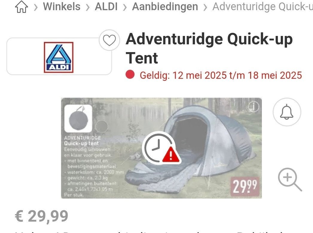 Adventuridge Quick-up festival Tent - 2 persoons pop-up tent, Ophalen of Verzenden, Zo goed als nieuw, Tot en met 2