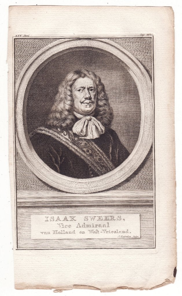 Isaak Sweers antieke gravure door Houbraken, Verzenden, Portret, Gravure, Blanco verso