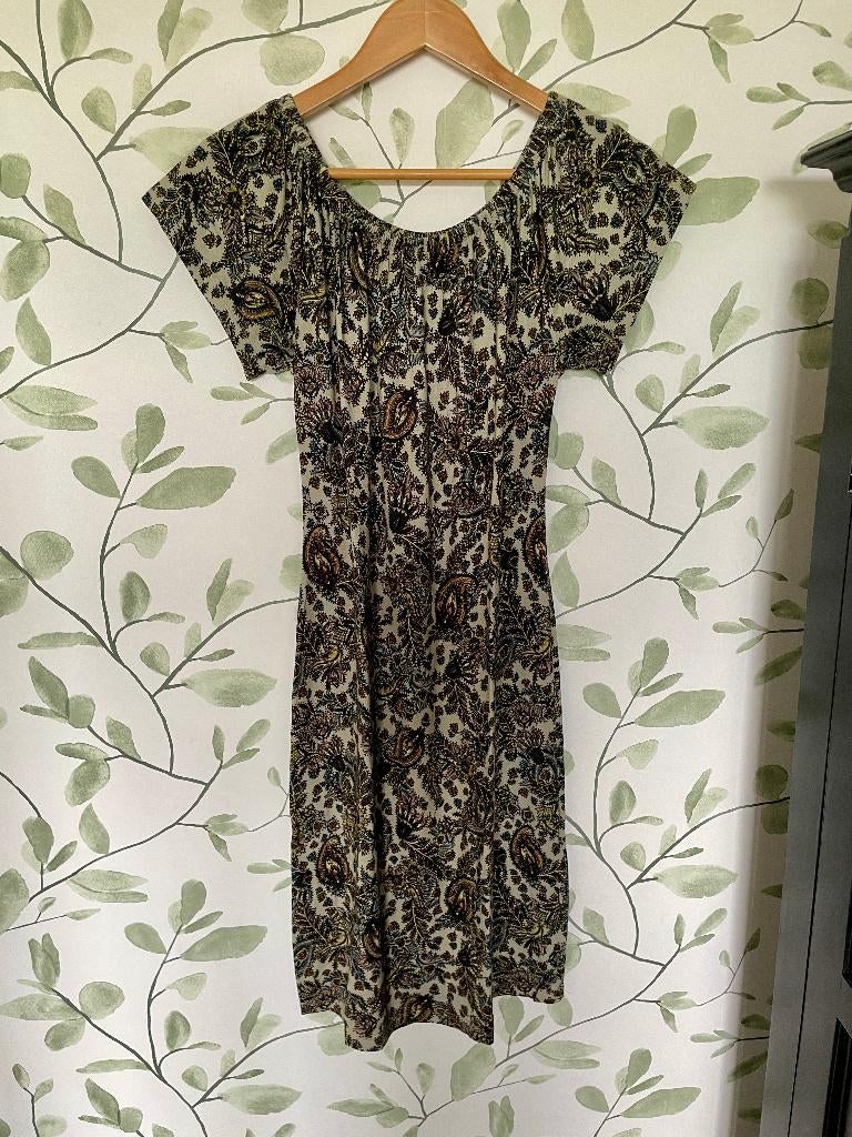 Geisha jurk zomerjurk bruin beige blauw small 36, Ophalen of Verzenden, Zo goed als nieuw, Maat 36 (S), Boven de knie
