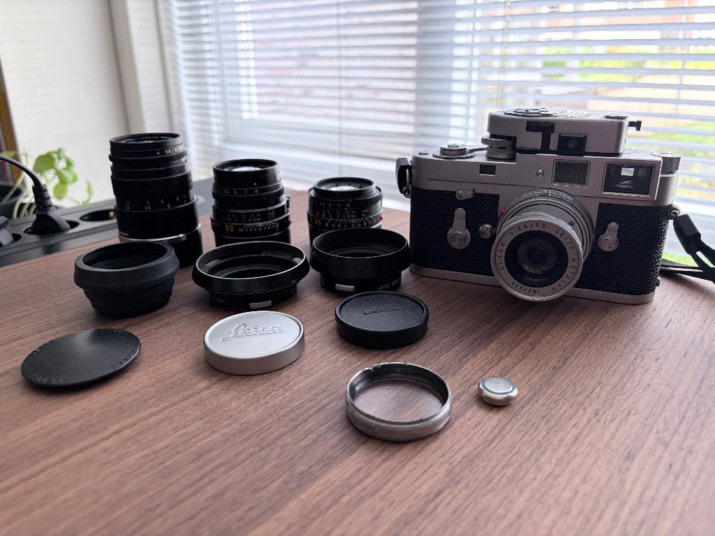 Leica M2 incl Summicron 35, 50mm en Elmar 50, 90mm, Ophalen, Zo goed als nieuw, Compact, Leica