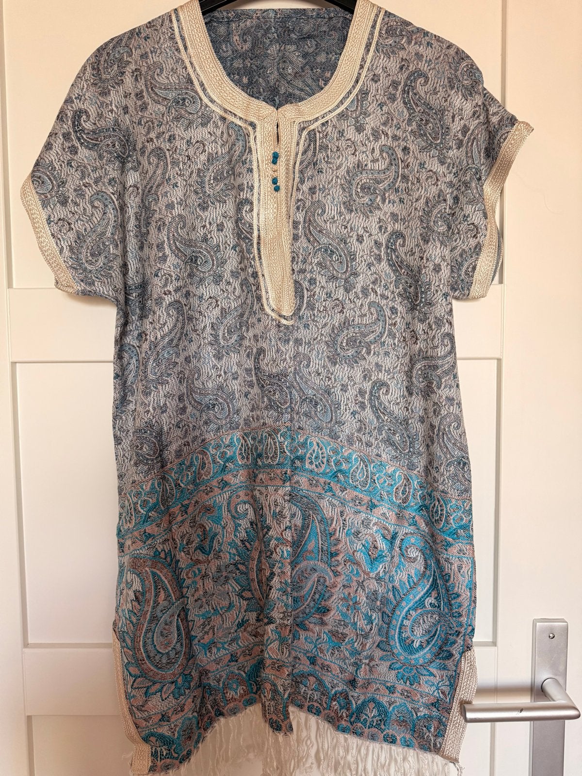 Marokkaanse style jurk/ kaftan/ Gandoura Paisley print 1size, Maat 38/40 (M), Blauw, Nieuw, Ophalen of Verzenden