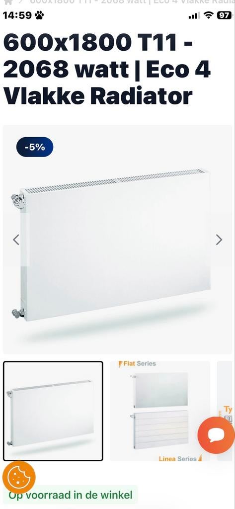 Vlakke Radiator 1800x600 T11 - 2068 Watt, Ophalen, 30 tot 80 cm, Radiator, Nieuw