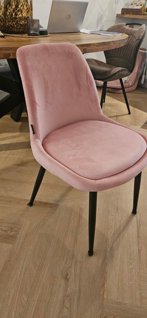 2x Roze fluwelen eetkamerstoel - Zo goed als nieuw, Modern, Klassiek, Twee, Overige kleuren, Ophalen of Verzenden