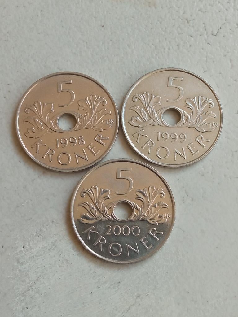 Noorwegen 3 x 5 kronen., Ophalen of Verzenden, Overige landen, Setje