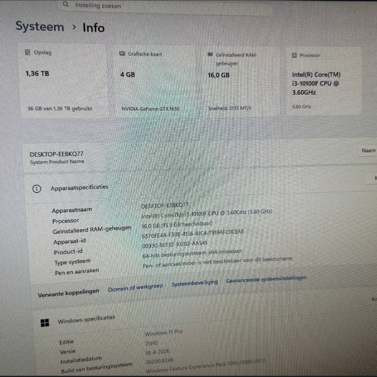 Betaalbare PC setup (i3 / 16GB RAM / GTX 1650) + Monitor, Computers en Software, Desktop Pc's, Gebruikt, HDD, Ophalen of Verzenden