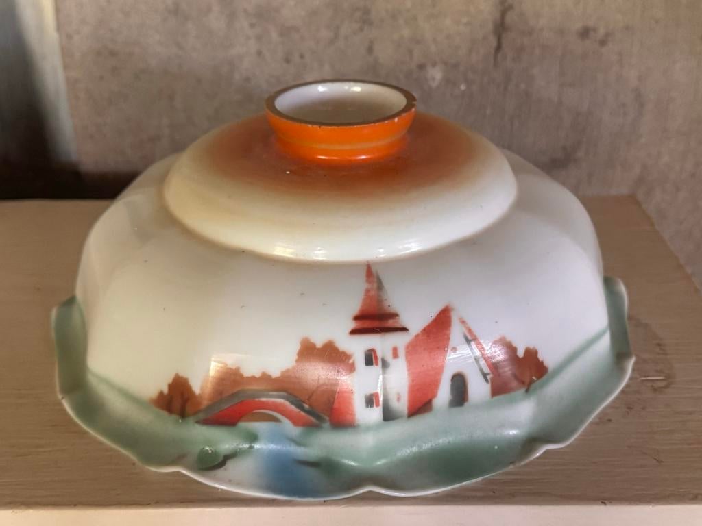 Vintage Opaline Lampenkapje Frankrijk met Decor, Ophalen of Verzenden
