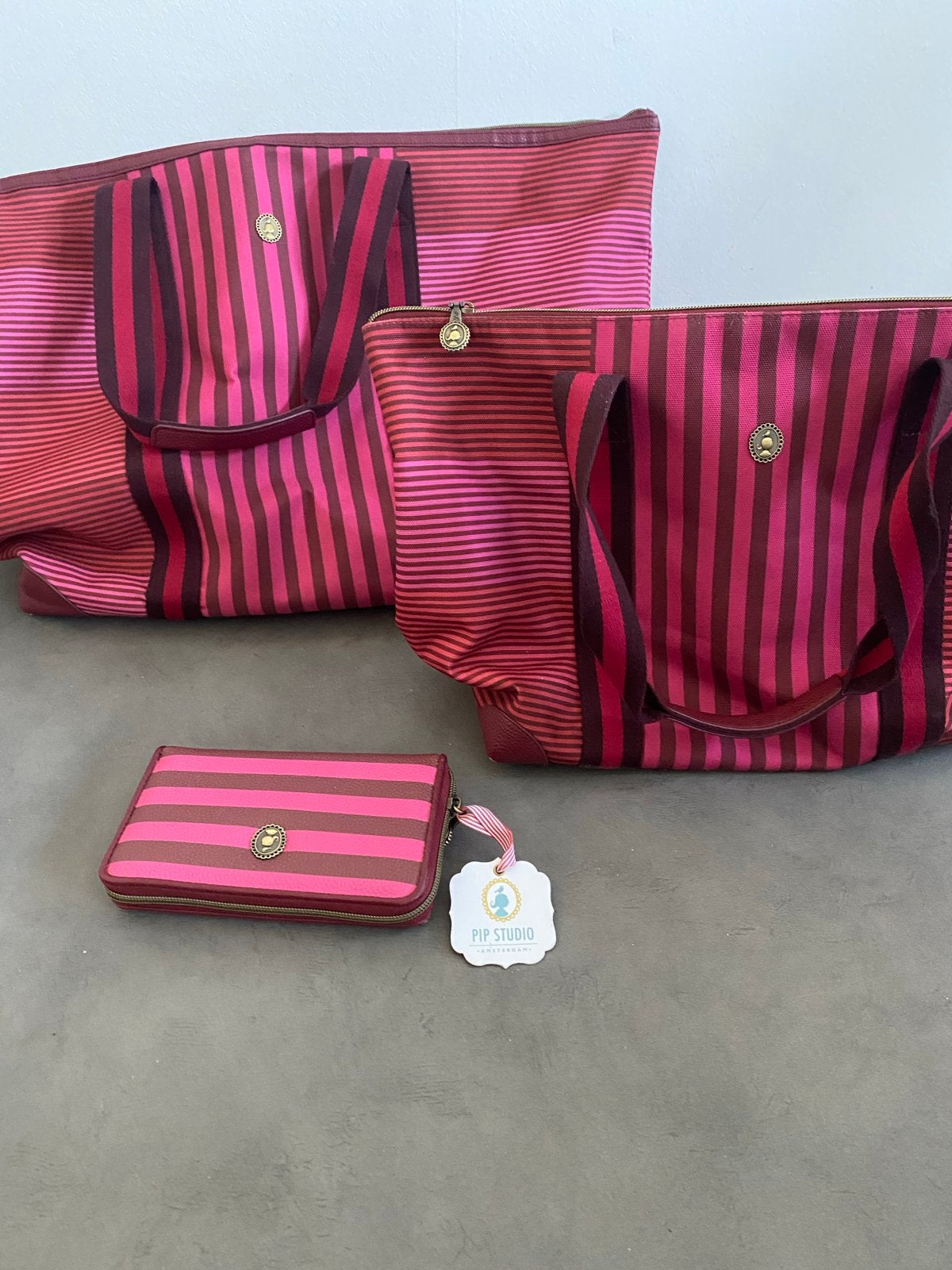 Pip Studio Tilda Tote Bag Large Stripe Pink met portemonnee, Ophalen of Verzenden, Zo goed als nieuw, Roze, Shopper