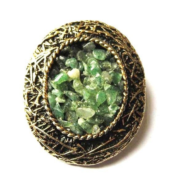 Vintage Brutalistische broche, hanger met Groene Aventurijn, Sieraden, Tassen en Uiterlijk, Broches, Ophalen, Zo goed als nieuw