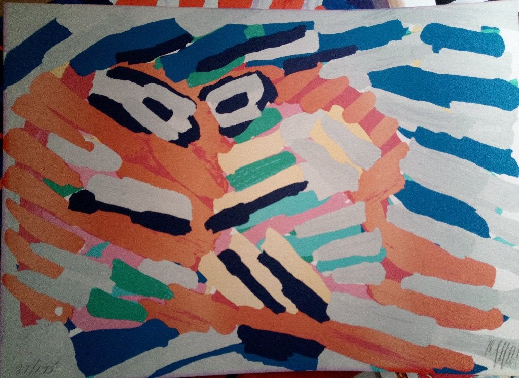 karel appel 1978 grafiek zeefdruk mask face, Antiek en Kunst, Kunst | Litho's en Zeefdrukken, Abstract, Zeefdruk, Origineel, Ophalen of Verzenden