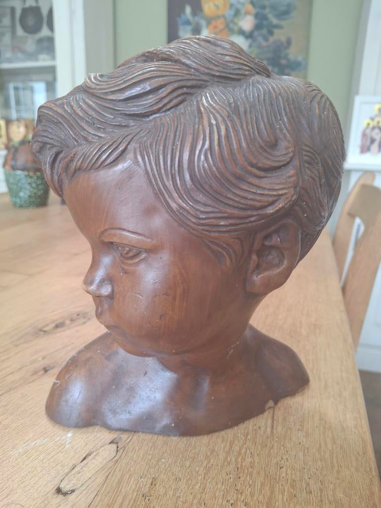 Vintage Buste van Jongen -, Antiek en Kunst, Handgemaakt, Buste, Ophalen of Verzenden, 20 - 50 cm