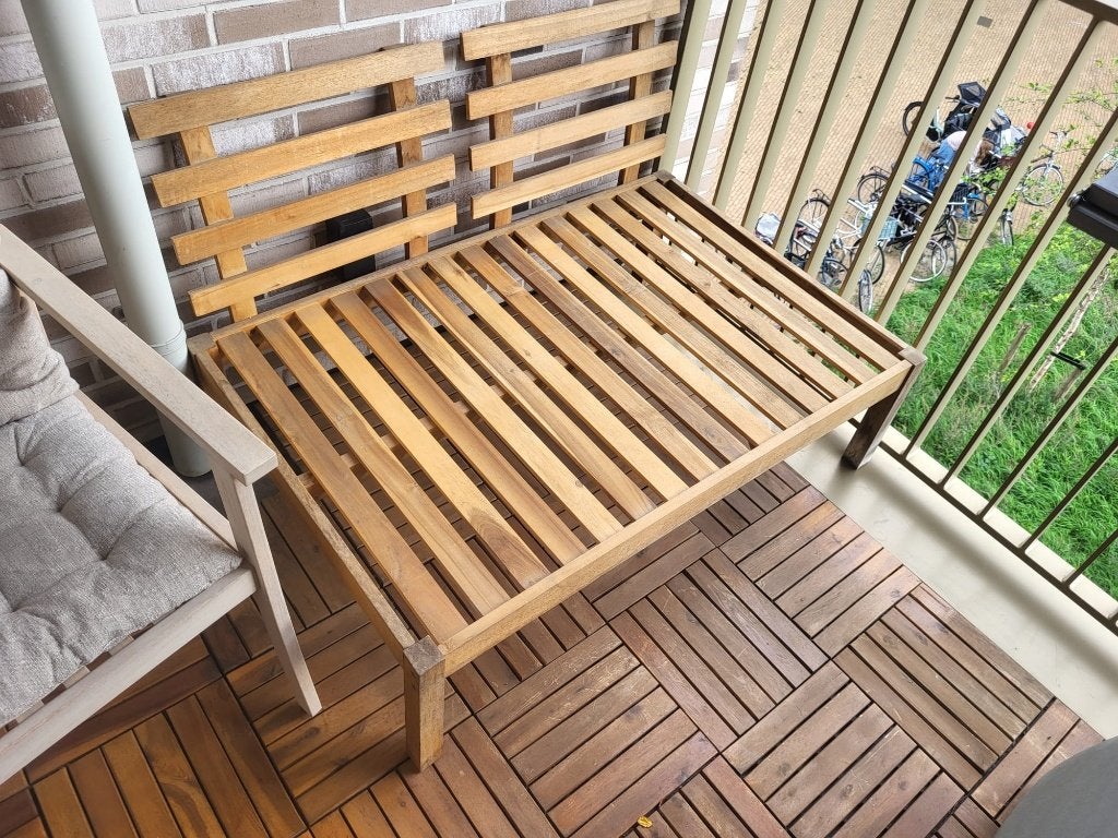 palletbank met groene kussens, Tuin en Terras, Ophalen, Gebruikt, Hout