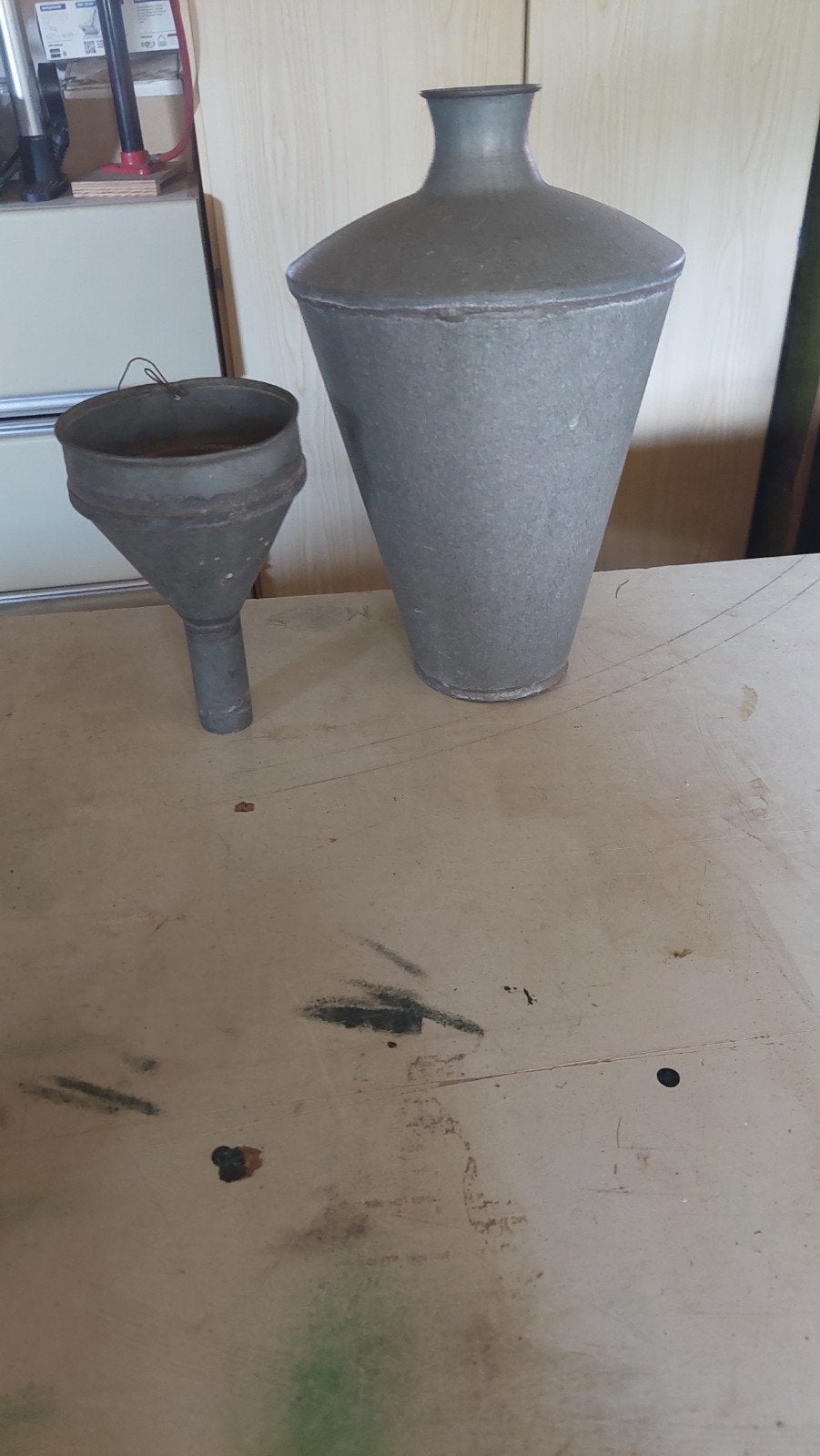gegalvaniseerd oliekannetje met trechter, Ophalen of Verzenden, Gebruikt