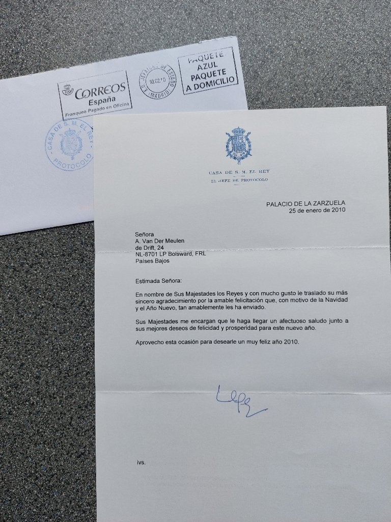 Kerstgroet en bedankje koning van Spanje 2010, Ophalen of Verzenden, Nieuw, Kaart, Foto of Prent