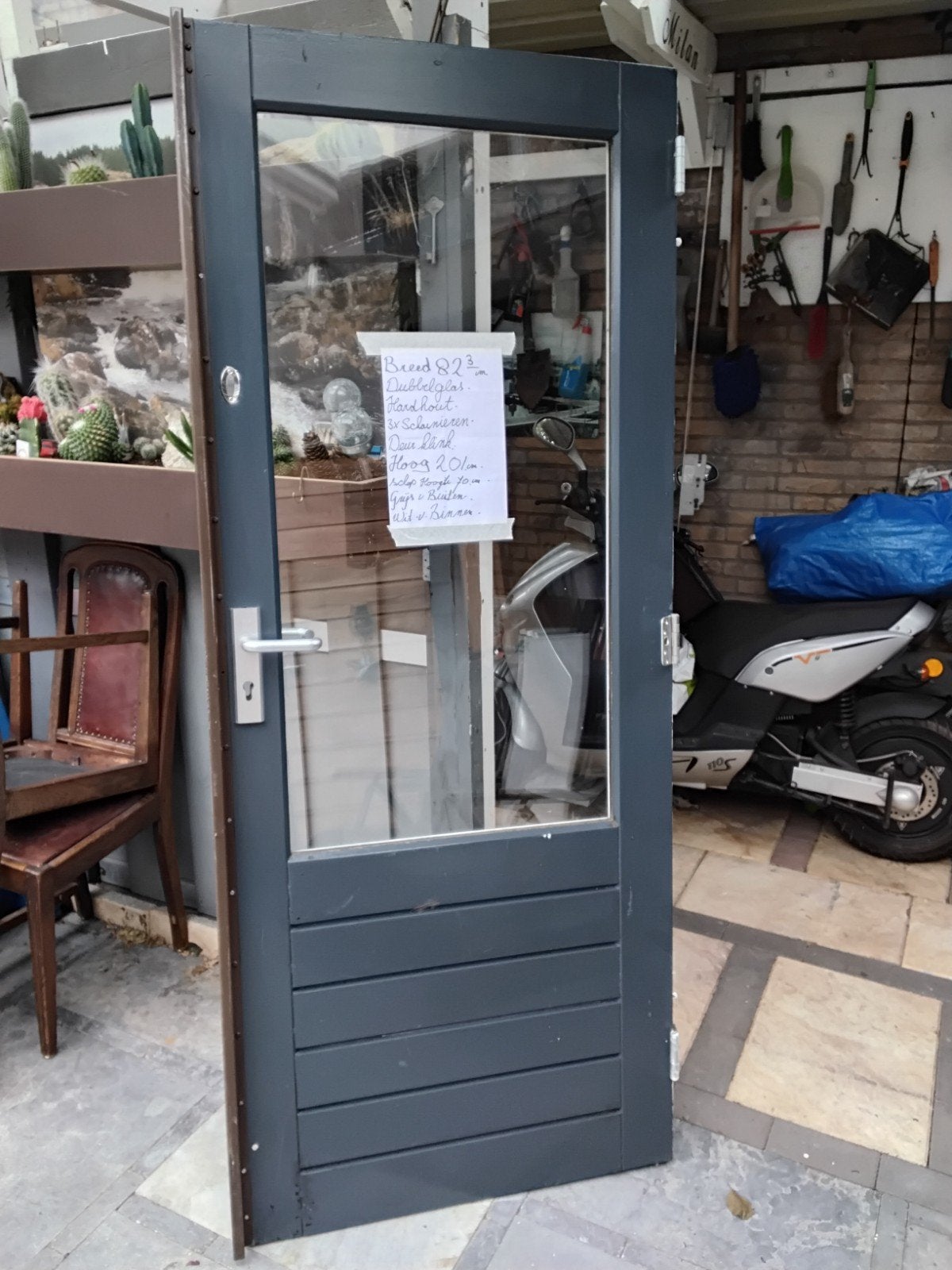 Goede gebruikte hardhouten buitendeur met dubbelglas, Ophalen, Gebruikt, 80 tot 100 cm, Buitendeur