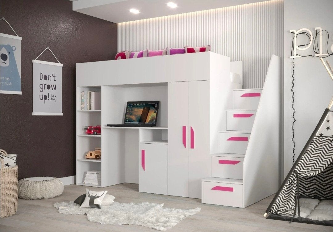 Hoogslaper met roze accenten, slechts 2 jaar oud, Ophalen, Zo goed als nieuw, Hoogslaper