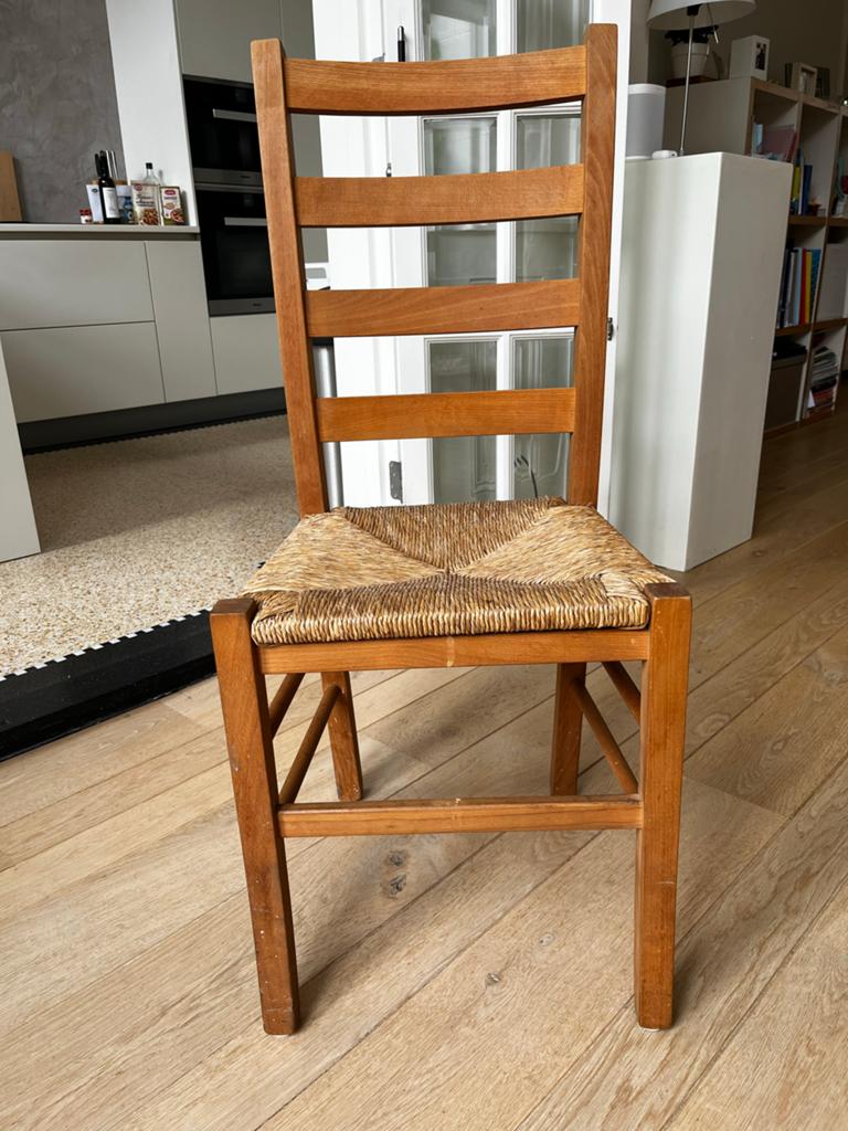 8 Eiken eetkamerstoelen met rieten zitting, Ophalen, Gebruikt, Bruin, Vijf, Zes of meer stoelen