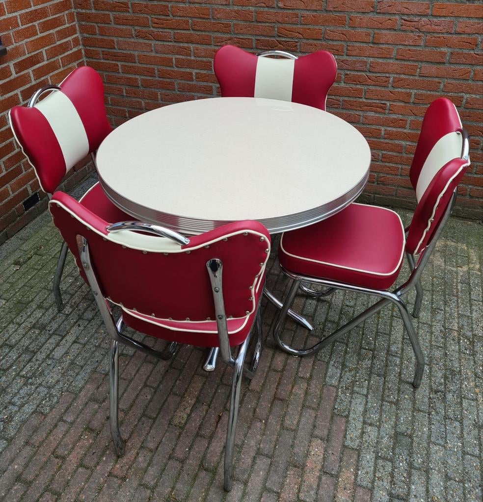 FIFTIES SIXTIES AMERIKAANSE DINER STOELEN BEL AIR TAFEL, Huis en Inrichting, Stoelen, Ophalen, Overige materialen, Vier, Rood
