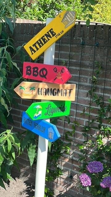 Houten Feest Wegwijzer – Ibiza Tuin Decoratie, Info@rwhoutidee.nl, Nieuw, Ophalen of Verzenden, Tuin decoratie hout ibiza stijl decoratie festival bord hout wegwijzer pijl bord feest bord hout ibiza bord hout tuin bord hout