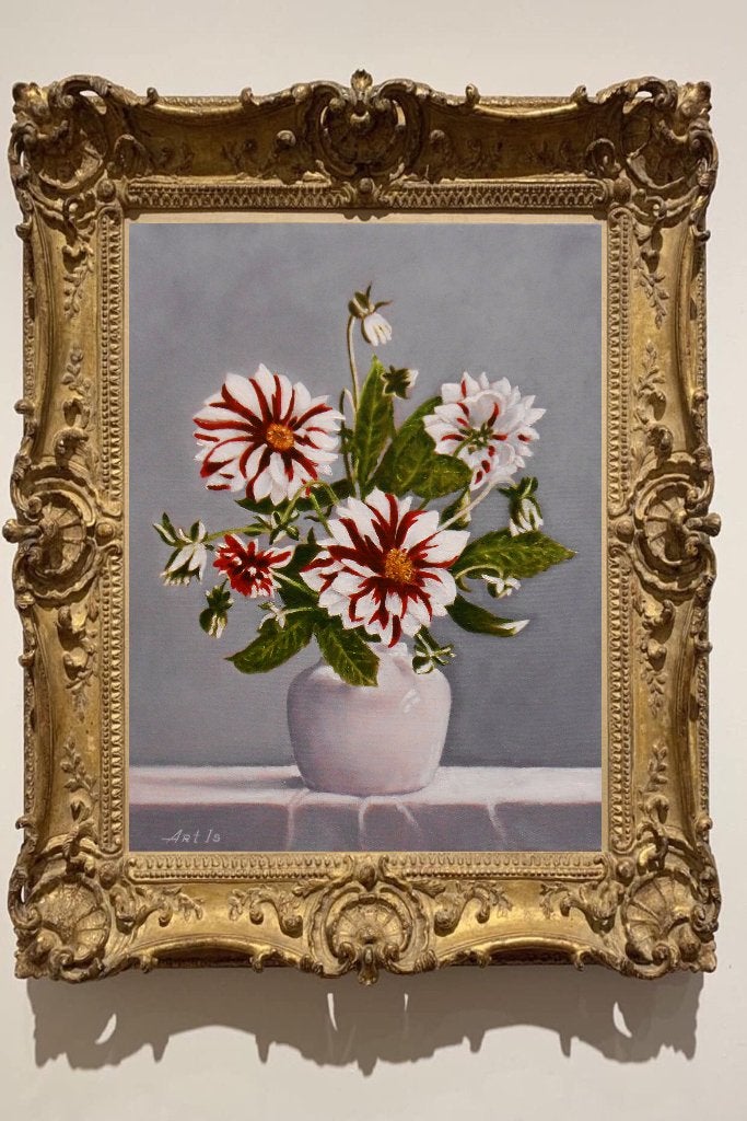 "Vaas met dahlia's" Schilderij, Verzenden