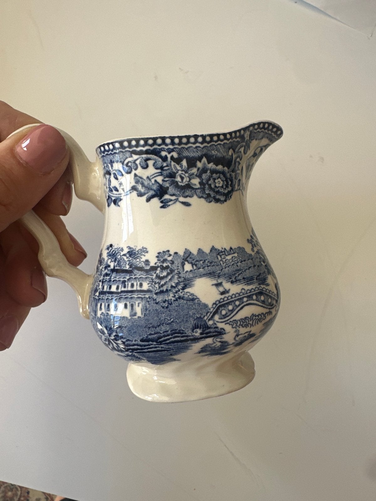 Myott Tonquin melkkannetje, blauw-wit, 1982, Antiek en Kunst, Ophalen of Verzenden