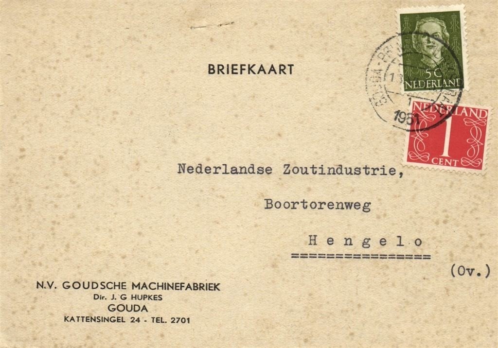 NV Goudsche Machinefabriek, Gouda - 06.1951 - briefkaart, Ophalen of Verzenden, Briefkaart