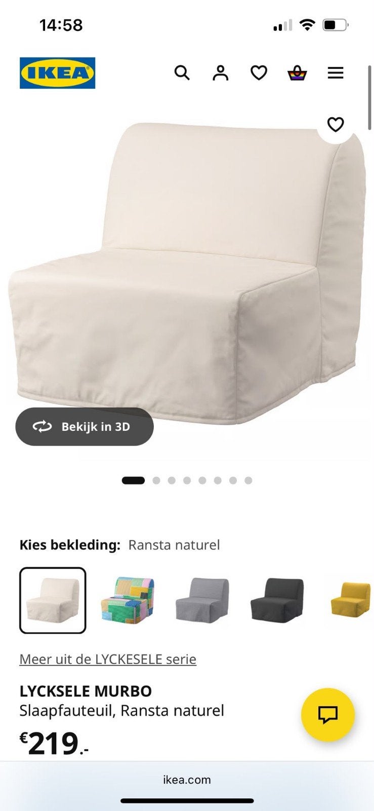 Te koop: IKEA LYCKSELE MURBO slaapfauteuil – Ransta naturel, Huis en Inrichting, Slaapkamer | Slaapbanken, Ophalen, Zo goed als nieuw