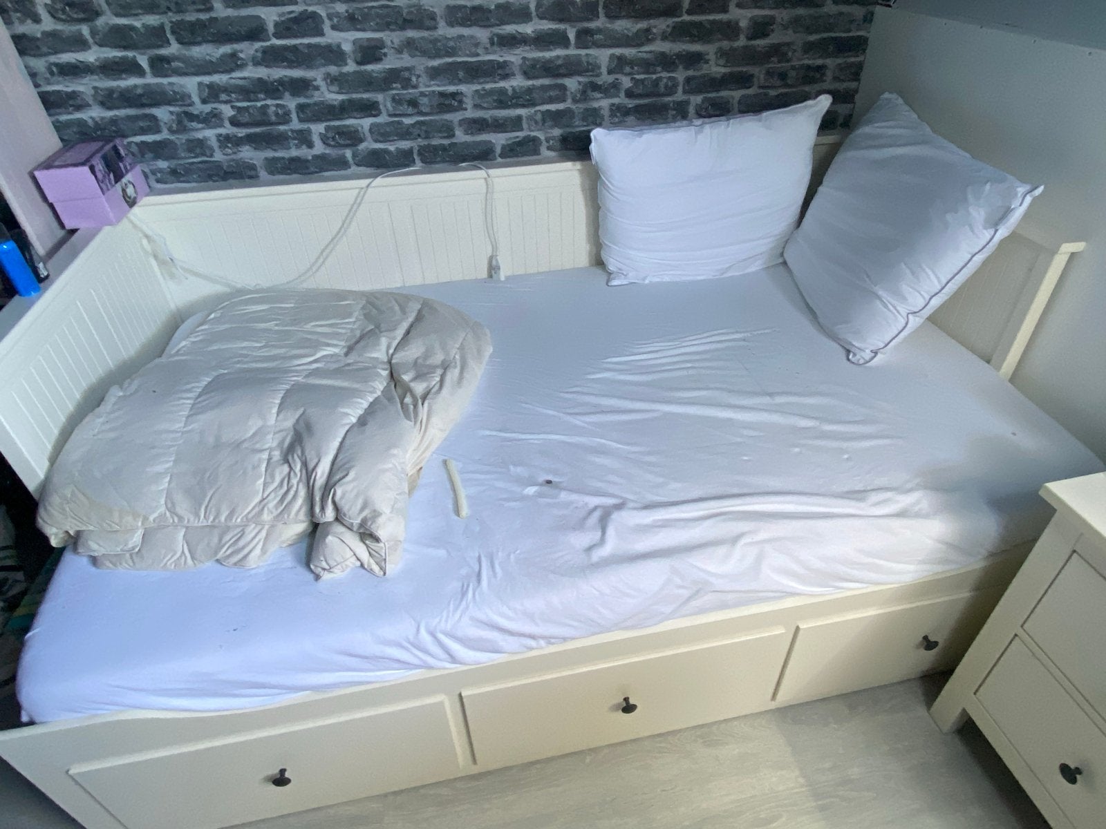 IKEA HEMNES Bedbank met 3 lades, wit, 80x200 cm, Ophalen, Eenpersoons, Wit, 80 cm