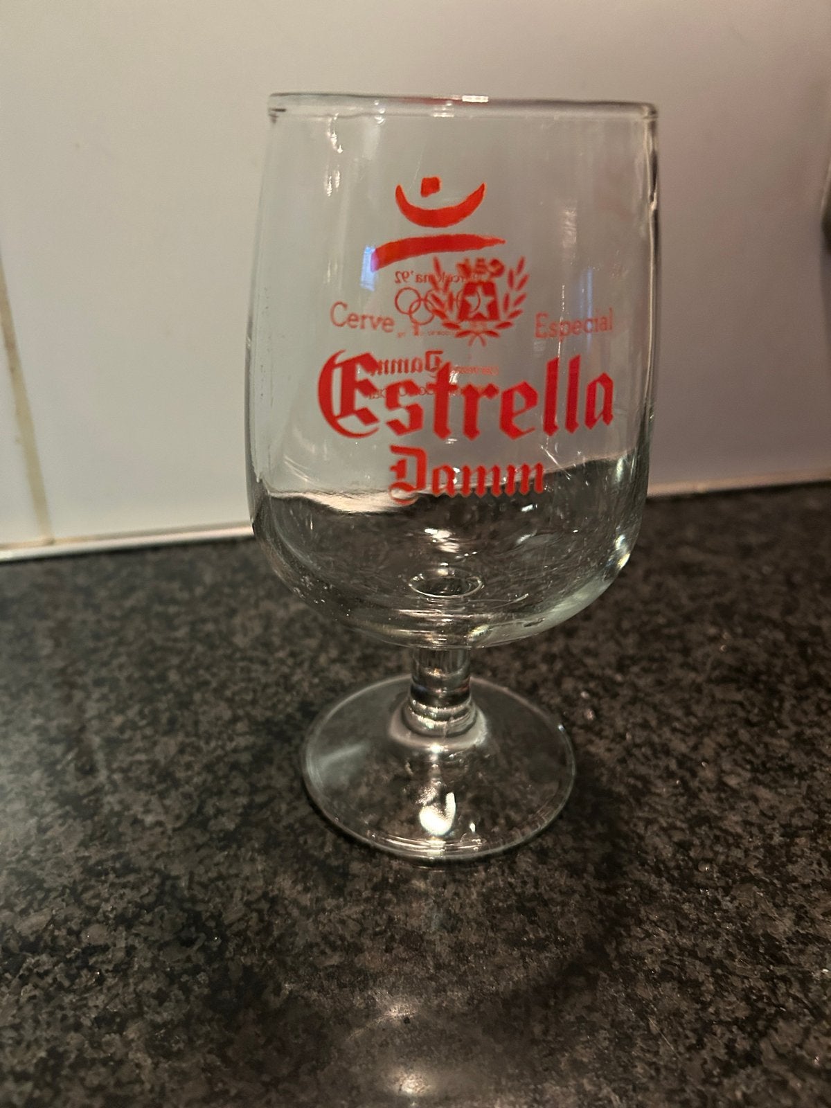 Estrella Damm Bierglas - Olympische Spelen Barcelona '92, Ophalen of Verzenden, Zo goed als nieuw, Glas of Glazen, Overige merken