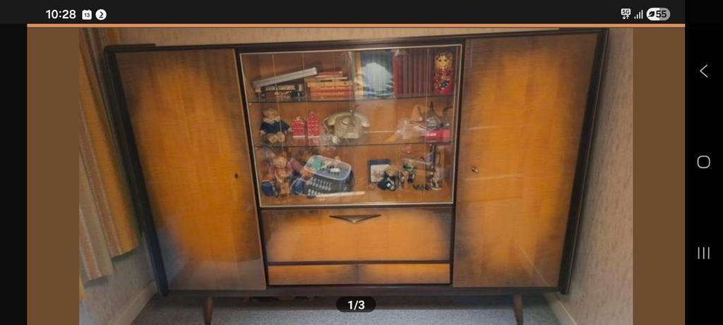 Vintage highboard, Huis en Inrichting, Kasten | Vitrinekasten, Ophalen, Gebruikt, Met deur(en), Glas